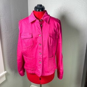 Love a Little Hot Pink Denim Western Stretch Pocket Jean Jacket Size XL